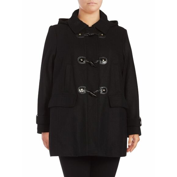New! MICHAEL KORS Toggle-Front Hooded Black Coat Wool-Blend Plus Size 1X - Picture 5 of 7